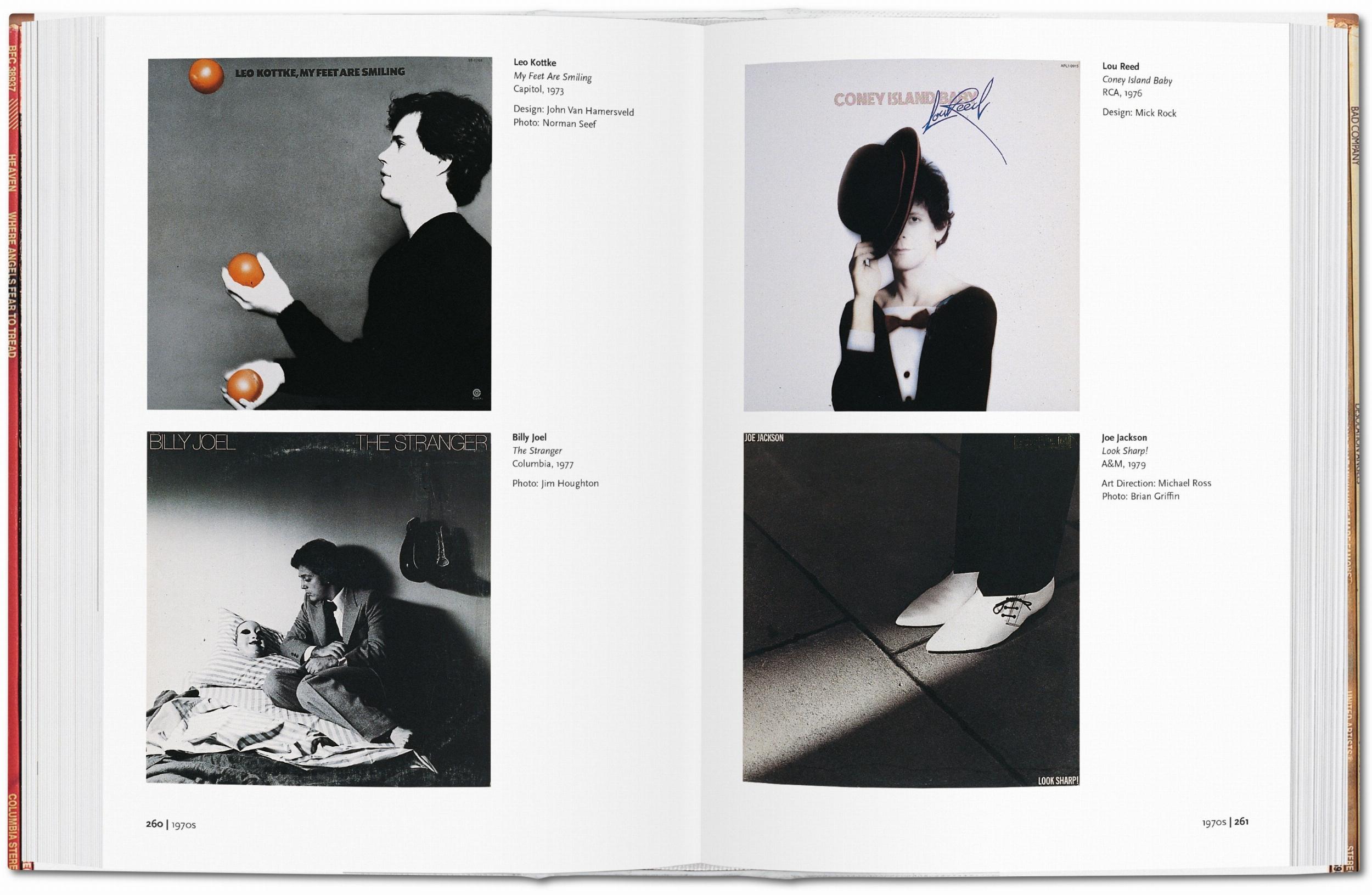 Double-page spread featuring four vinyl albums with black and white photographs