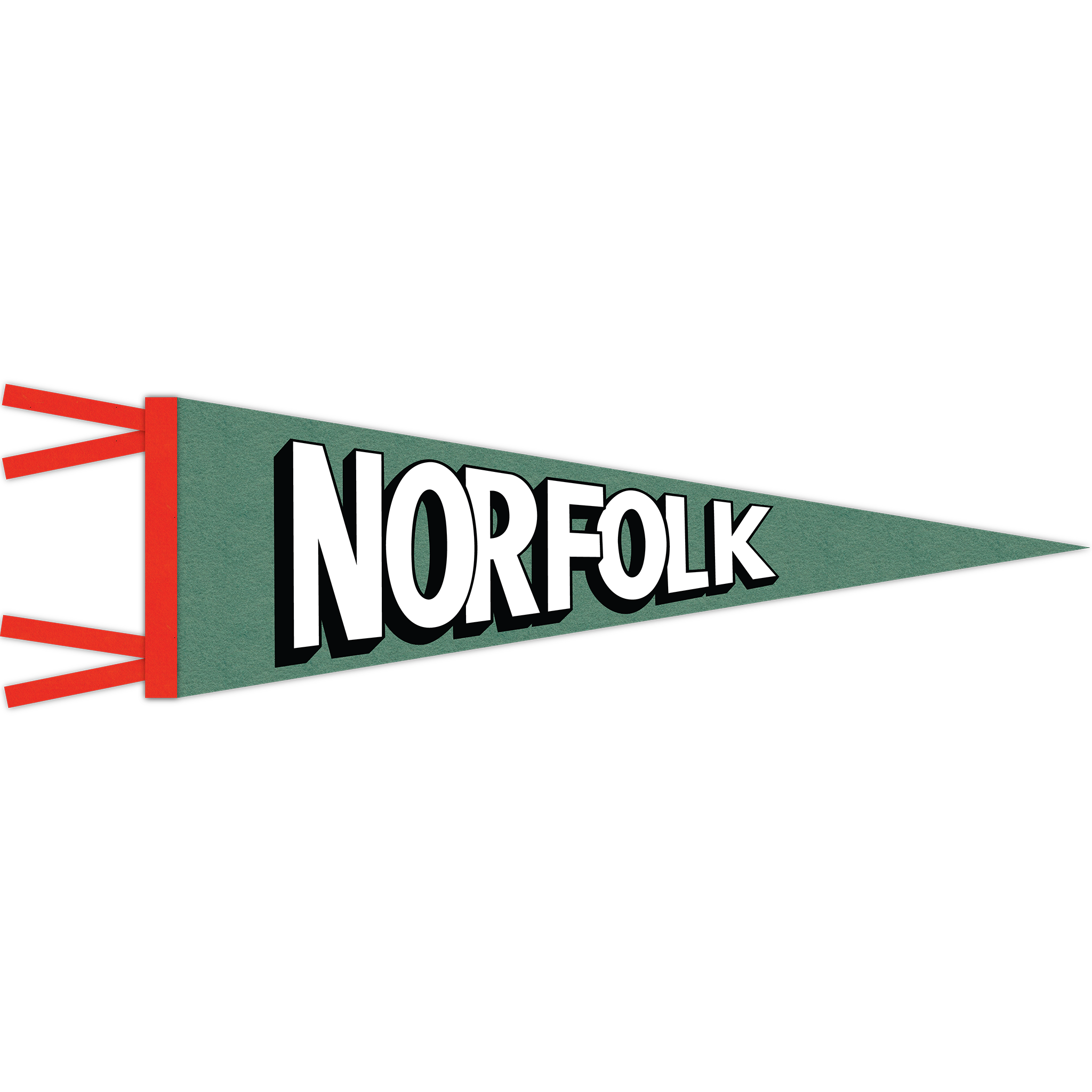 Light green felt "NORFOLK" pennant, with bright orange binding and ties