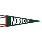 Evergreen pennant with Oakwood brown trim and black and white "Norfolk" printing.