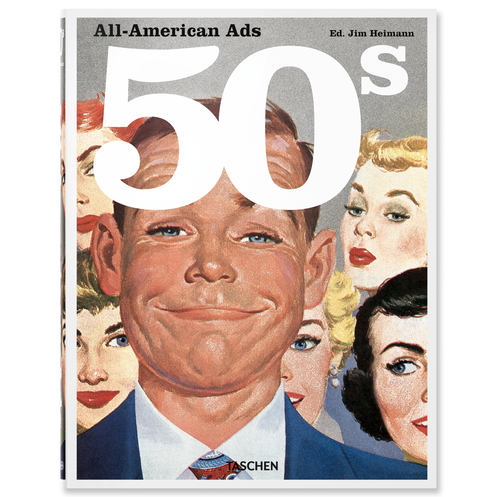 All-American Ads 50s book cover, with illustrations of 1950s people