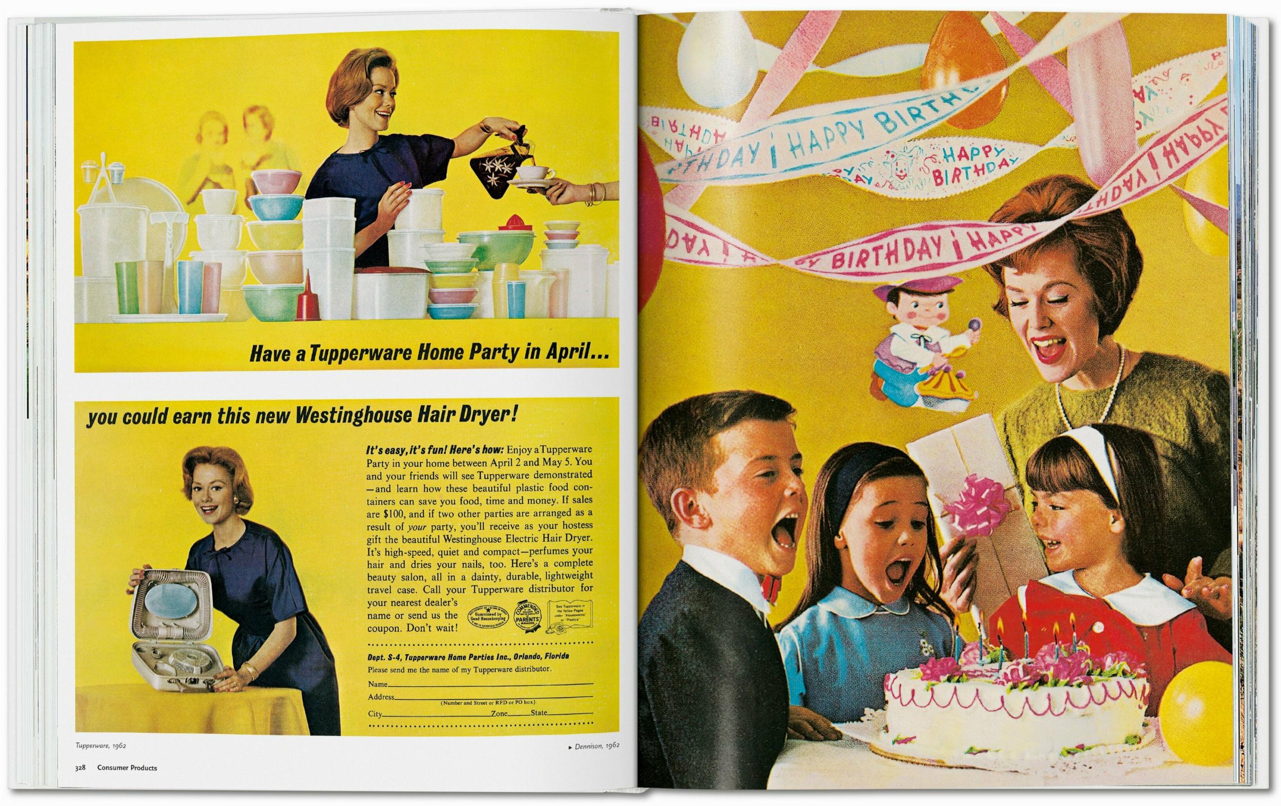 Double-page spread featuring two advertisements from the 1960s.