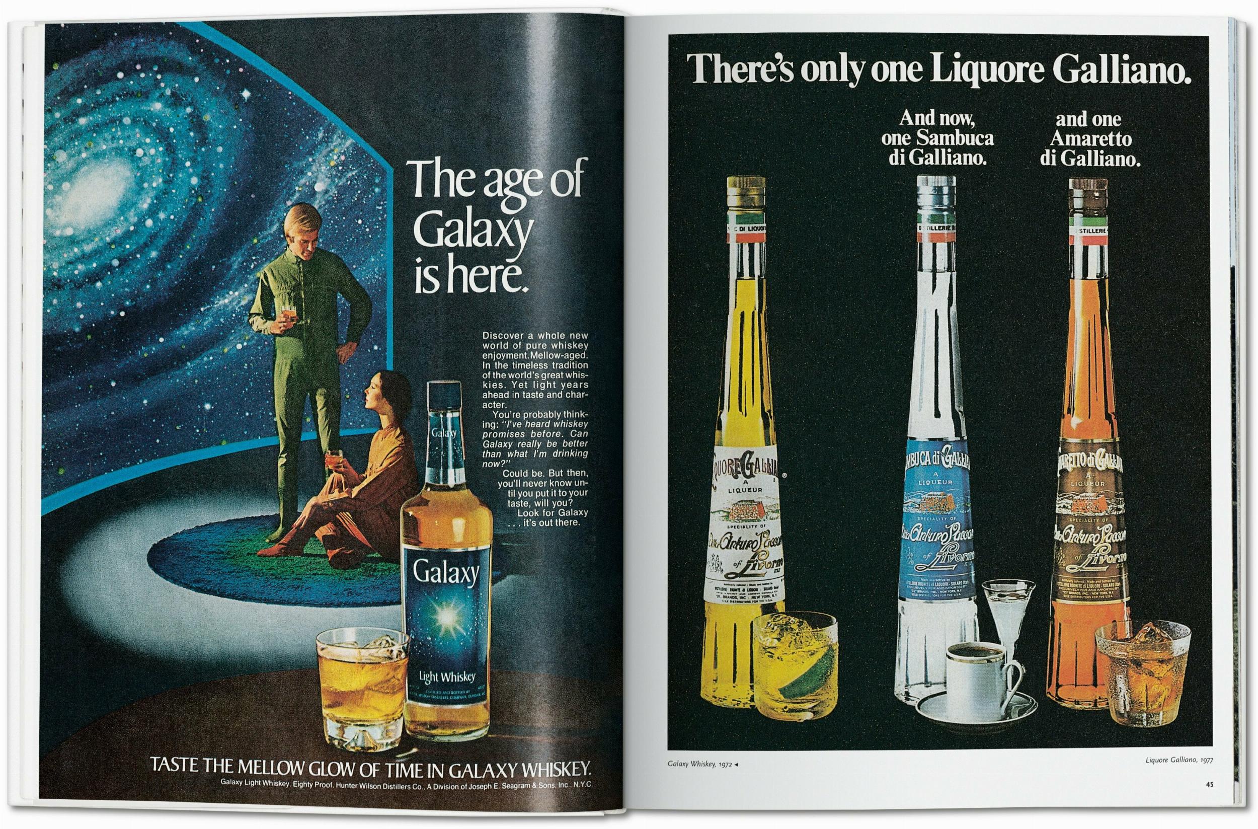 Double-page spread showing two advertisements from the 1970s.