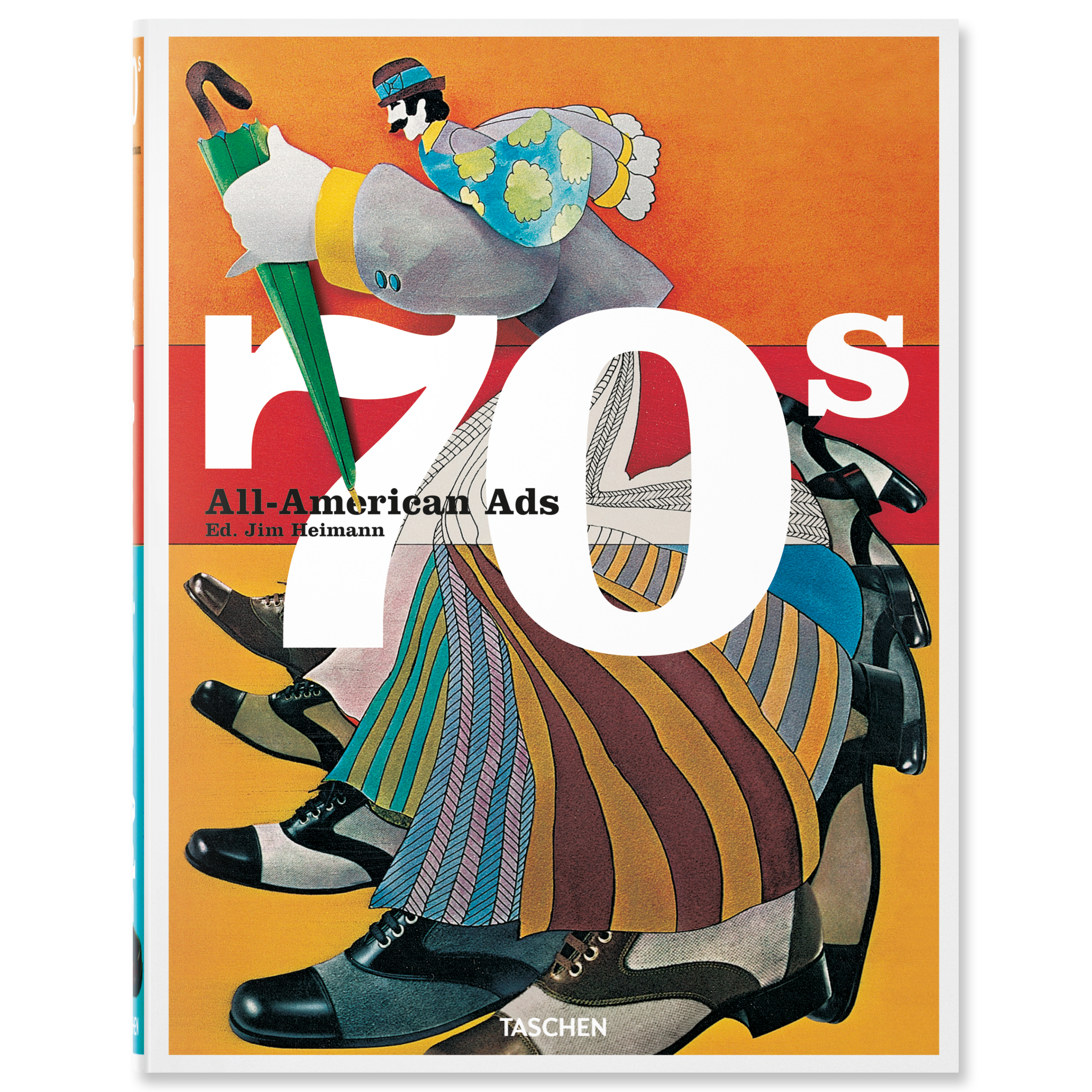 Colorful book cover with text "All-American Ads 70s"