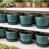 Modern Teal Embossed Planter with Saucer