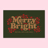 Postcard printed with "Merry and Bright (but like, still a little dark)