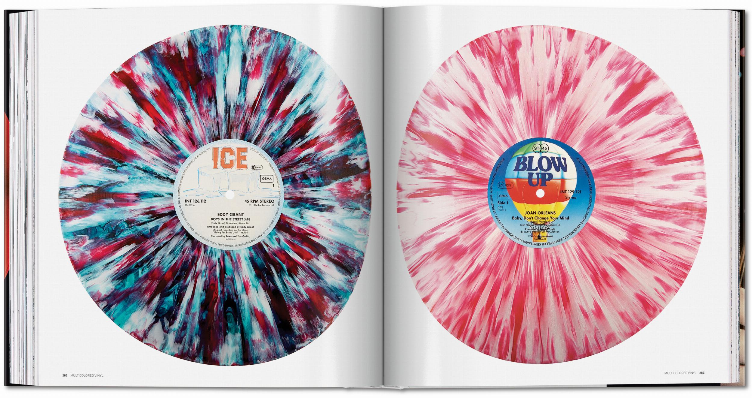 Double-page spread showing two interesting vinyl records.