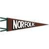 Oakwood brown felt pennant with evergreen trim and black & white "Norfolk" print.