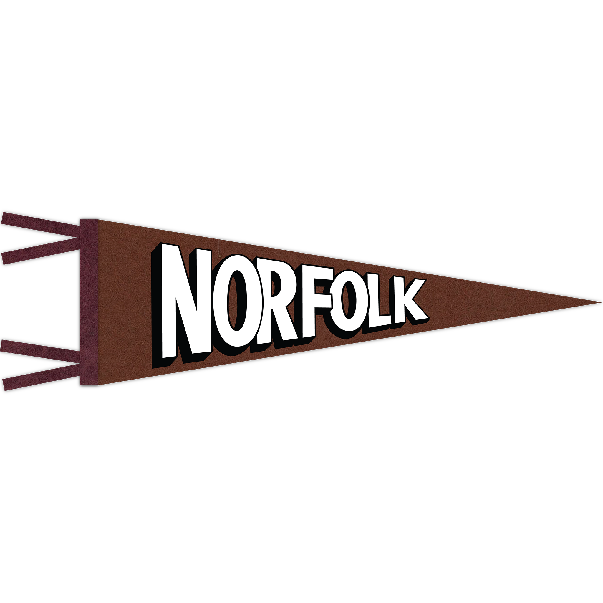 Brown pennant with 'Norfolk' text on a white background