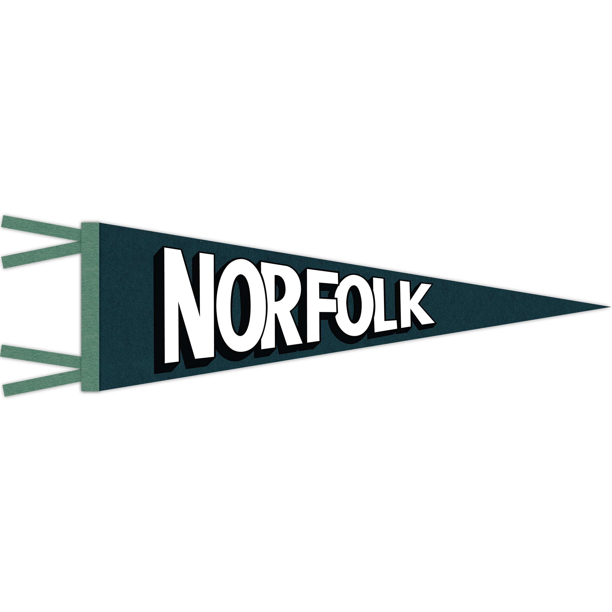 Blue "NORFOLK" pennant with light green binding and ties