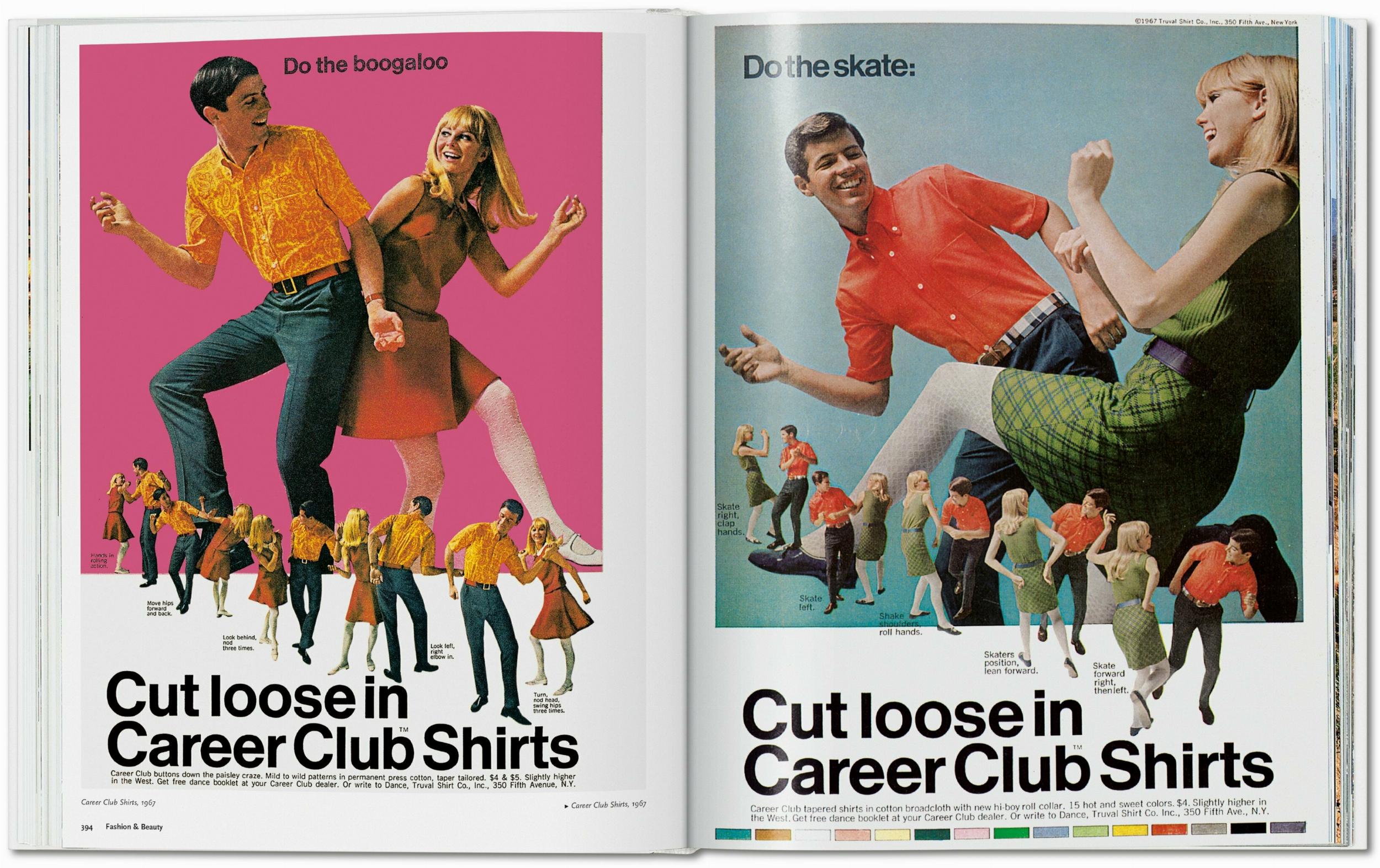 Double-page spread featuring two clothing advertisements from the 1960s.
