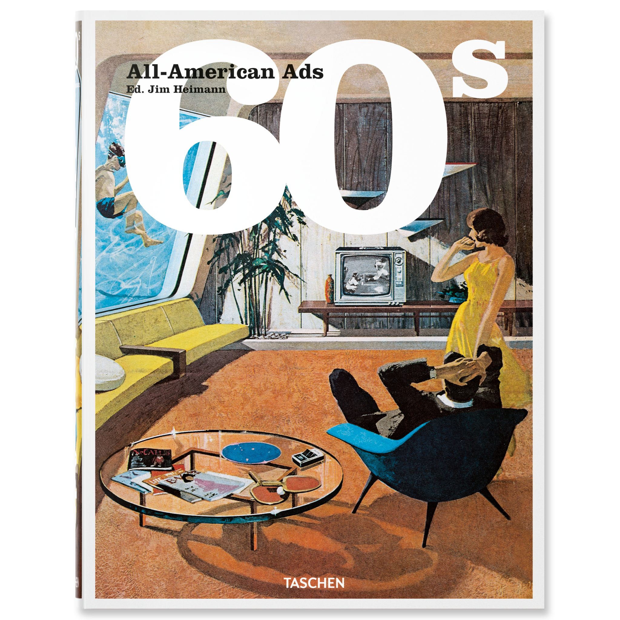 Colorful book cover with "All-American Ads 60s" text