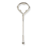 Silver paint can opener tool on a white background