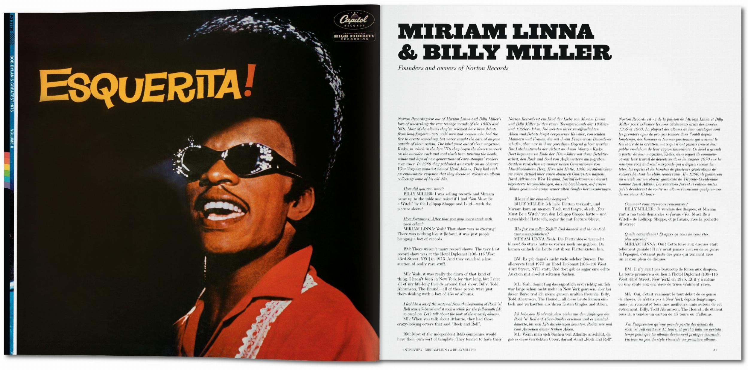 A double-page spread with the album cover 'Esquerita!' reproduced on the left, with text on the right.